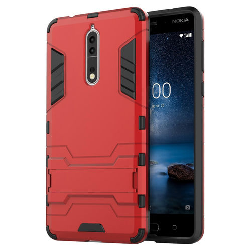 Slim Armour Tough Shockproof Case & Stand for Nokia 8 - Red